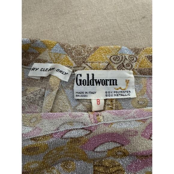 VINTAGE Goldworm Pants Set Womens 8 Made in Italy Metallic Geometric Pink Gold - Picture 8 of 15